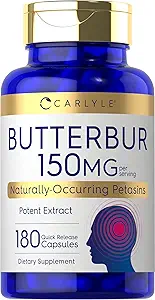 Carlyle Butterbur 150 mg 12, 180 Kapsler 12, 4; Potent Extract 124; Neurologisk Support Supplement 124; Non- GMO, Gluten Free, PA Free