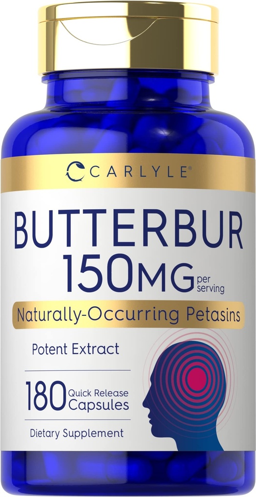 Carlyle Butterbur 150 mg 12, 180 Kapsler 12, 4; Potent Extract 124; Neurologisk Support Supplement 124; Non- GMO, Gluten Free, PA Free