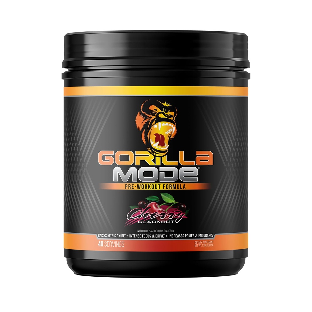 Gorilla Mode Pre Workout - Massive Pumps Laser Focus Energy Power - L-Citrulline, Creatine, L-Tyrosine, Betaine, Hydroprime, Alpha-GPC, 400mg Caffeine, Huperzine A - 812g (Cherry)