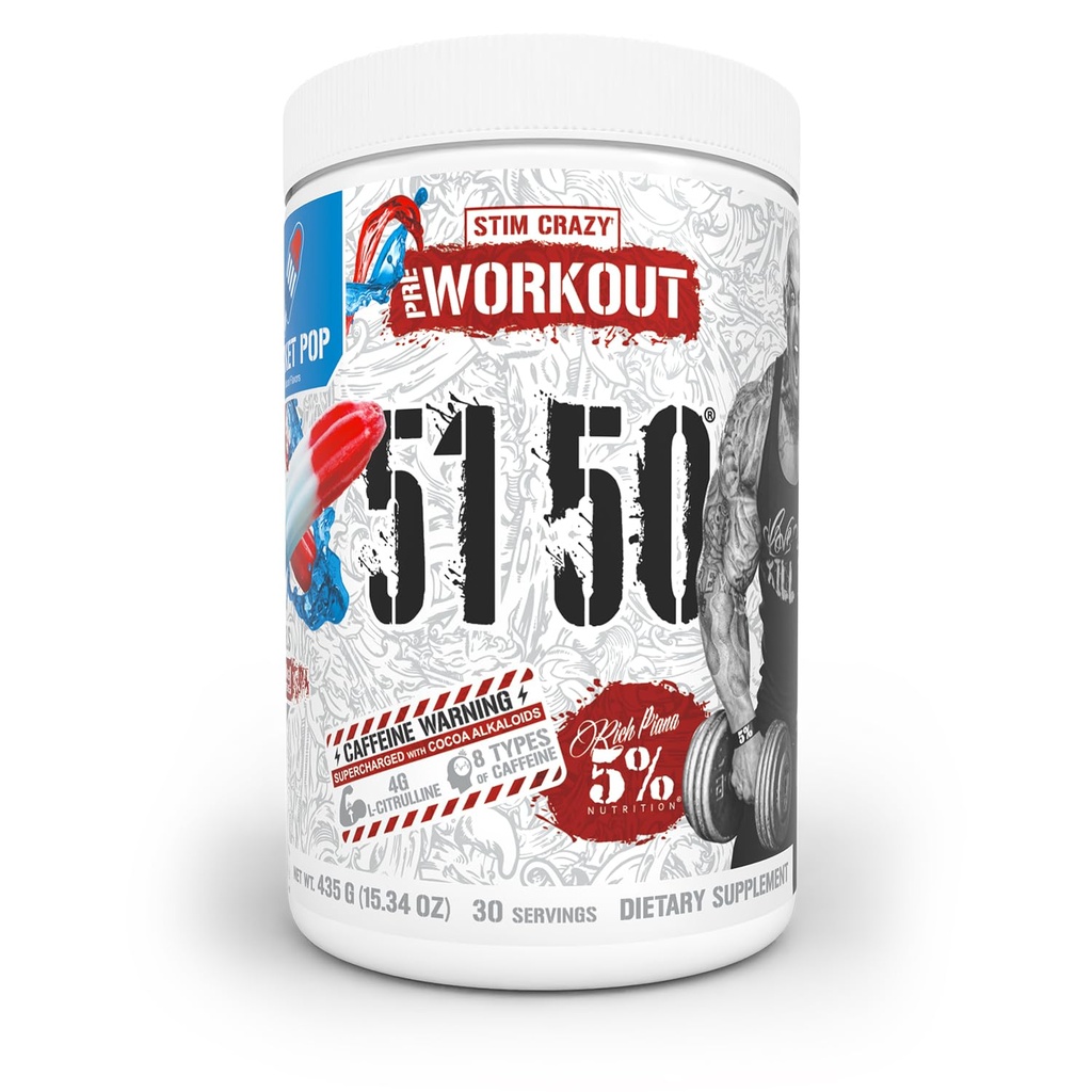 5% Nutrition Rich Piana 5150 High Stim Pre-Workout Powder | Extreme Energy, Focus, Pumps & Endurance | 400 mg Caffeine, Citrulline, Beta Alanine, N-Acetyl L-Tyrosine | 30 Srvgs (Rocket Pop)