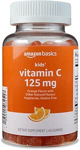 Grundlæggende Kids 'Vitamin C 125mg Gummies, Orange, 60 Greve, immunforsvar, 2 Måned Supply (Tidligere Solimo)