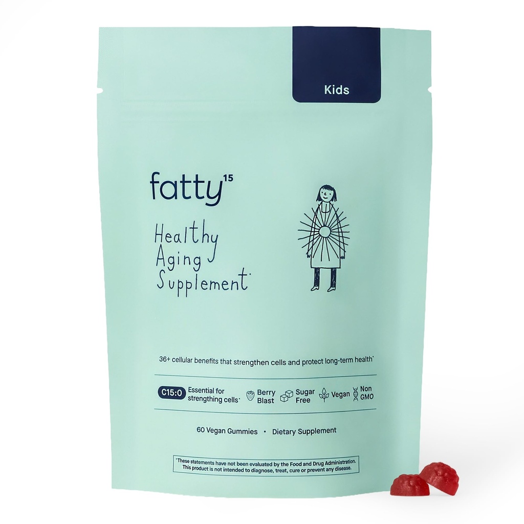 Fatty15 C15:0 Pentadecanoic Acid Gummies for Kids - 60 Vegan Gummies - 3X Cellular Benefits of Omega 3 Fish Oil - Longevity, Metabolic, Wellness & Liver Support - Gluten Free and Sugar Free