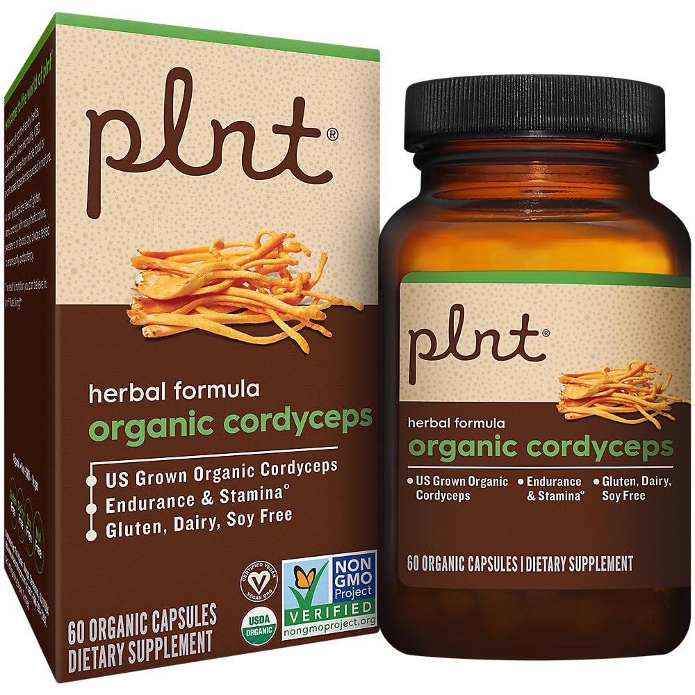 plnt Organic Cordyceps - Mushroom Herbal Formula to Support Endurance & Stamina (60 Organic Capsules)