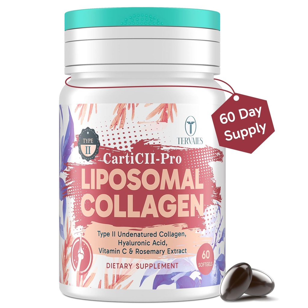 Liposomal Collagen Joint Support Supplement - Undenatured Type II Collagen for Men & Women with Hyaluronic Acid & Vitamin C for Joints Health & Mobility, 60 Softgels