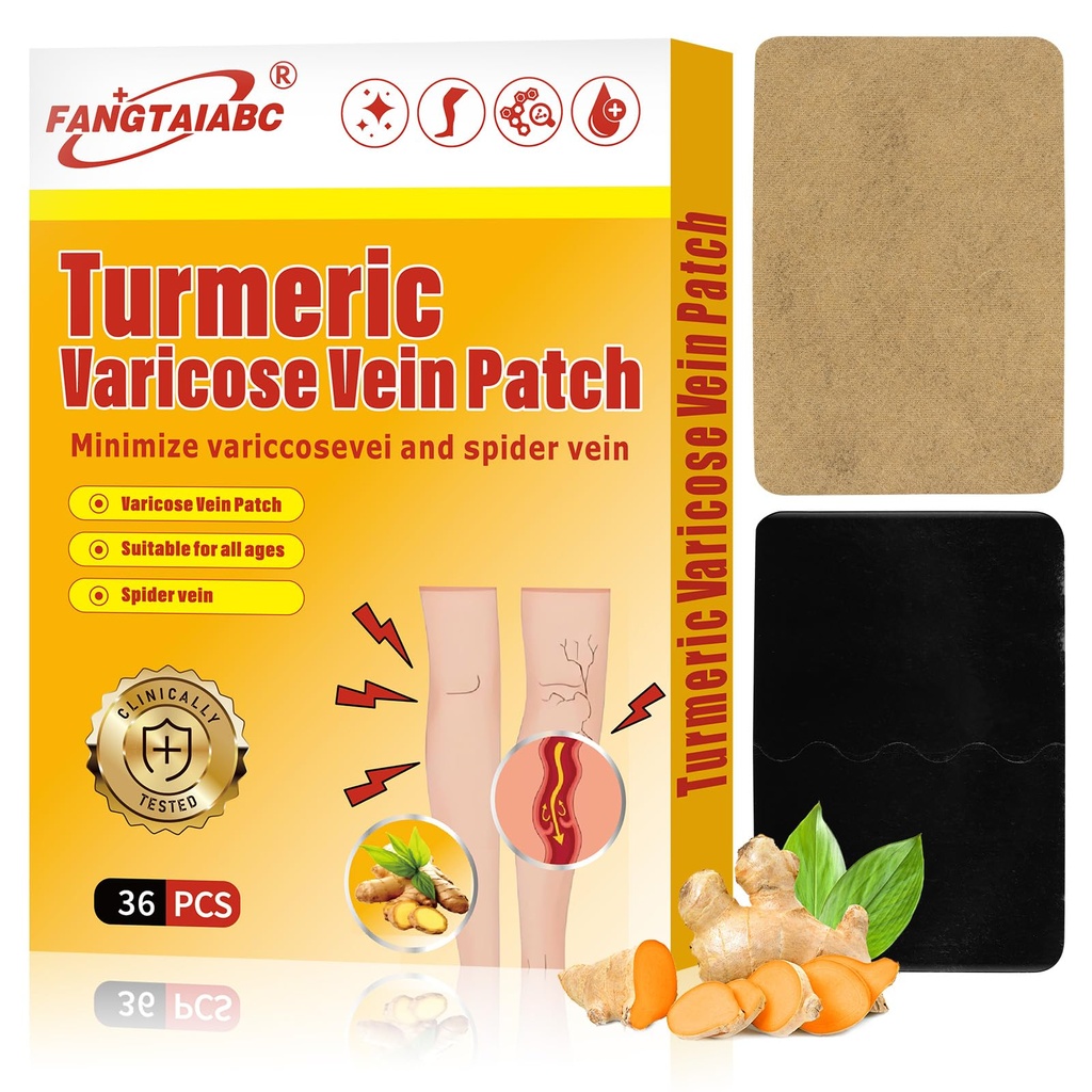 36PCS Varicose Veins Patch(Turmeric)–Varicose Veins Patch for Legs-Natural Spider Vein Relief, Enhance Capillary Health & Improve Blood Circulation