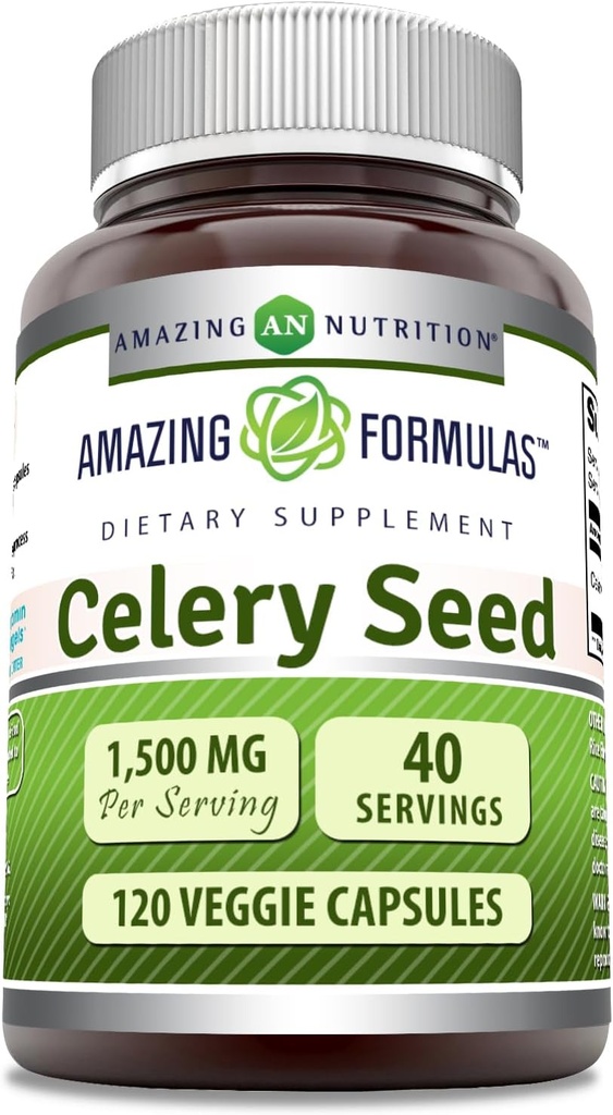 Amazing Formulas Sellery Seed Extract Supplement: 124; 1500 Mg pr Servering: 124; 120 Veggie Kapsler: 124; Non- Gmo: 124; Gluten- Gratis; 124; Fremstillet i USA