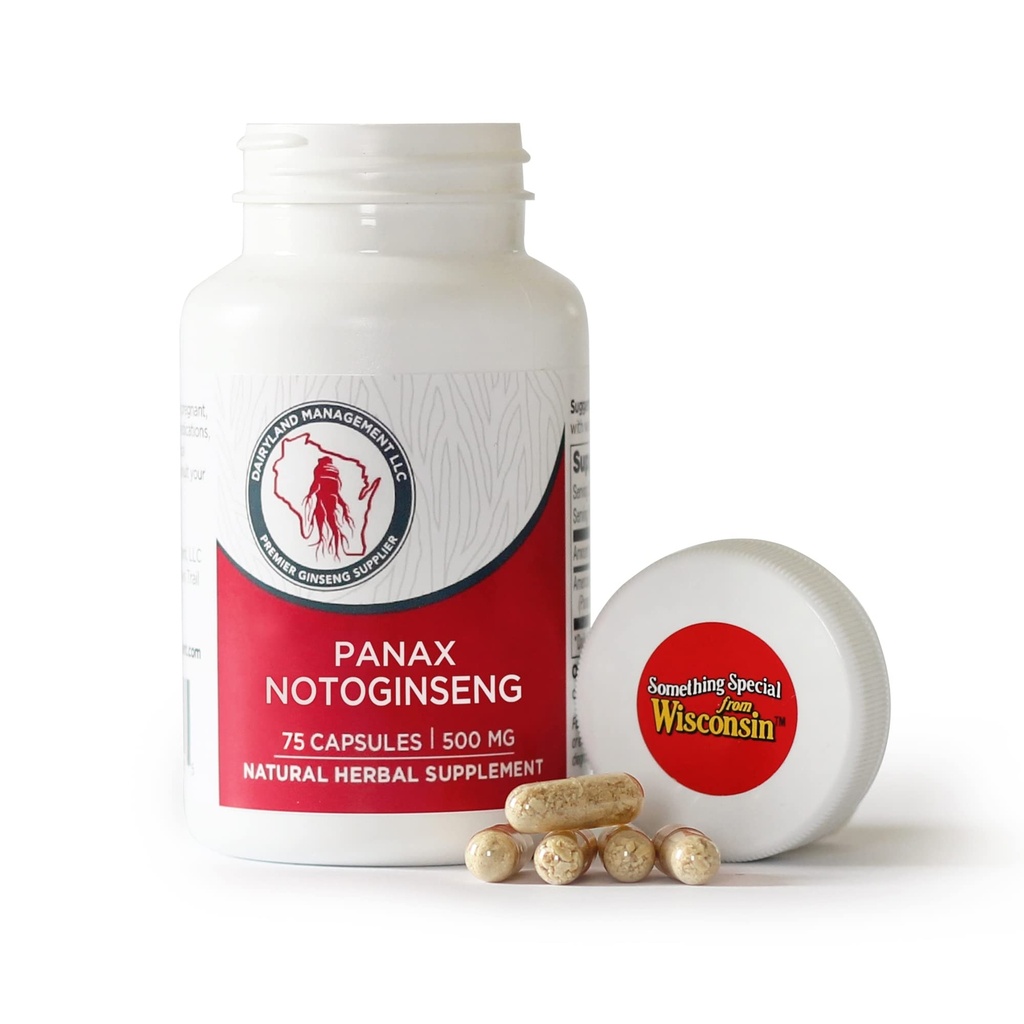 Dairyland Ginseng - Notoginseng kapsler - 75 ct - Tienchi Ginseng Complex kapsler - Autentisk Notoginseng kapsler - Vegan Panax Ginseng kapsler til brug som daglig immunforsvar