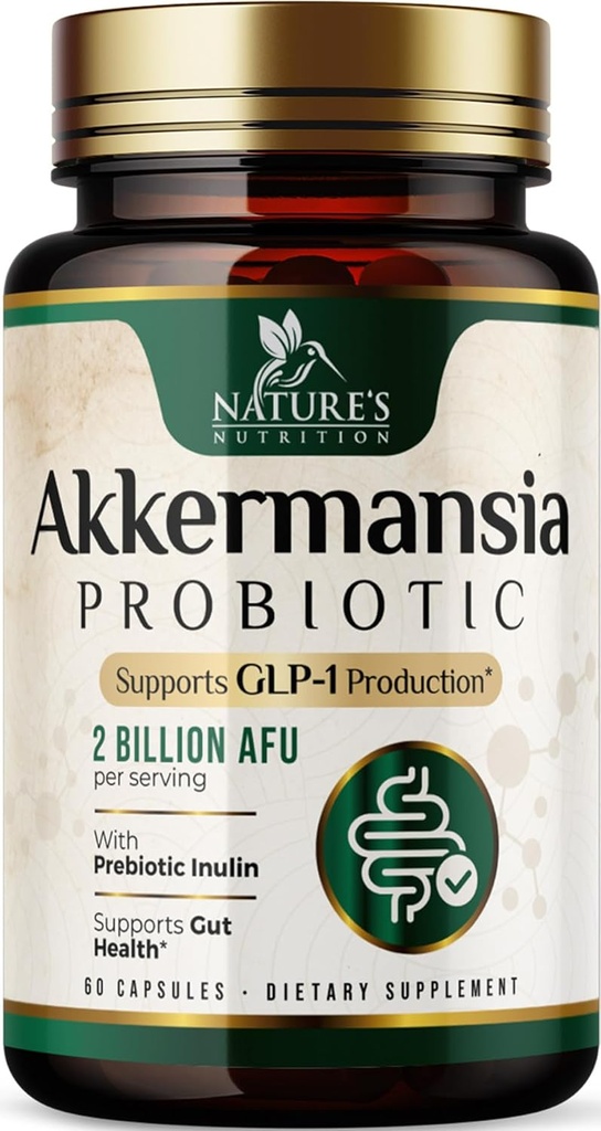 Akermansia Probiotisk tillæg for kvinder & mænd, Akermansia Muciniphila GLP 1 Probiotika med Prebiotic, 2 milliarder AFU, Natural fordøjelsesmiddel, Gut Health, & GLP 1 produktionsstøtte, 60 kapsler