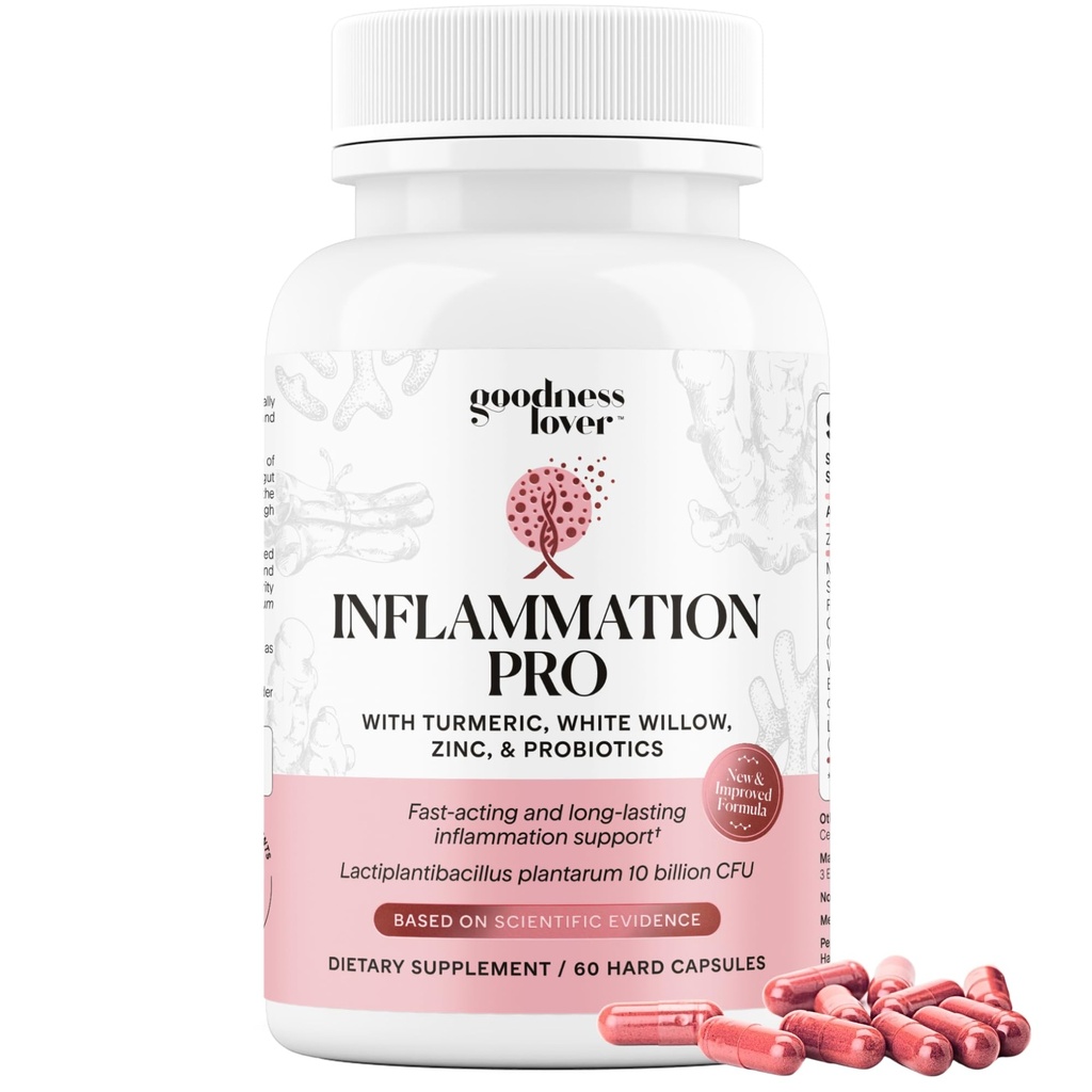 Goodness Lover Inflammation Pro, with 10 Billion CFU for Digestive Support, Curcumin, White Willow bark Extract, Zero fillers, Vegan, 30 Servings