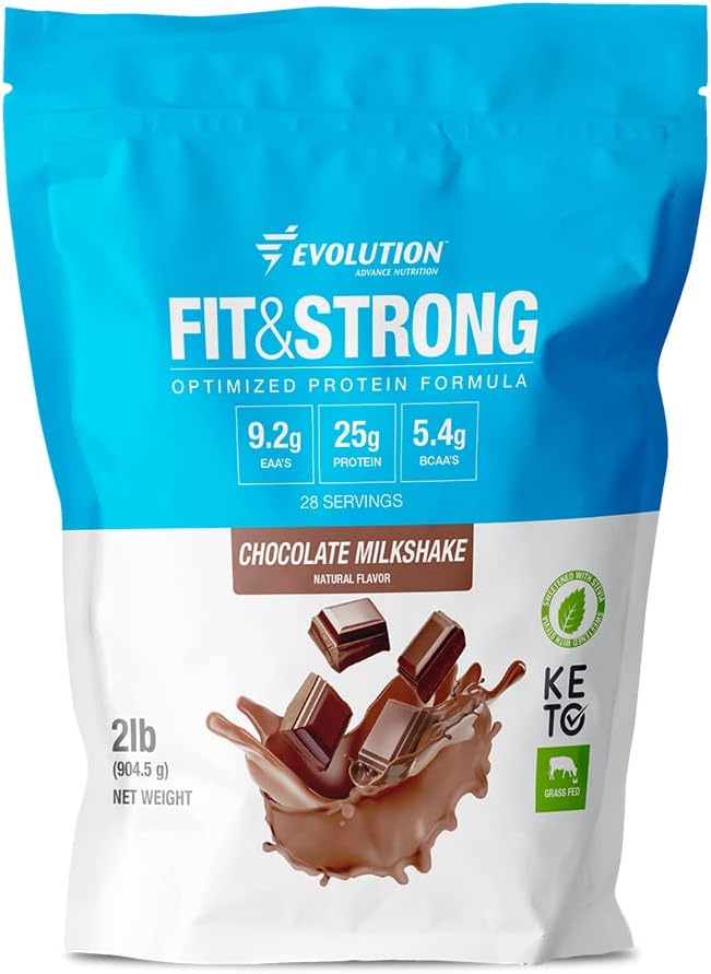 Evolution Advance Nutrition Fit & Strong - Pure Whey Protein Powder med BCAA, 100% Grass- Fed, Quick Absorbing og hurtig digesting for Optimal Muscle Recovery, Natural Flavor - 2 Pounds (Chokolade)