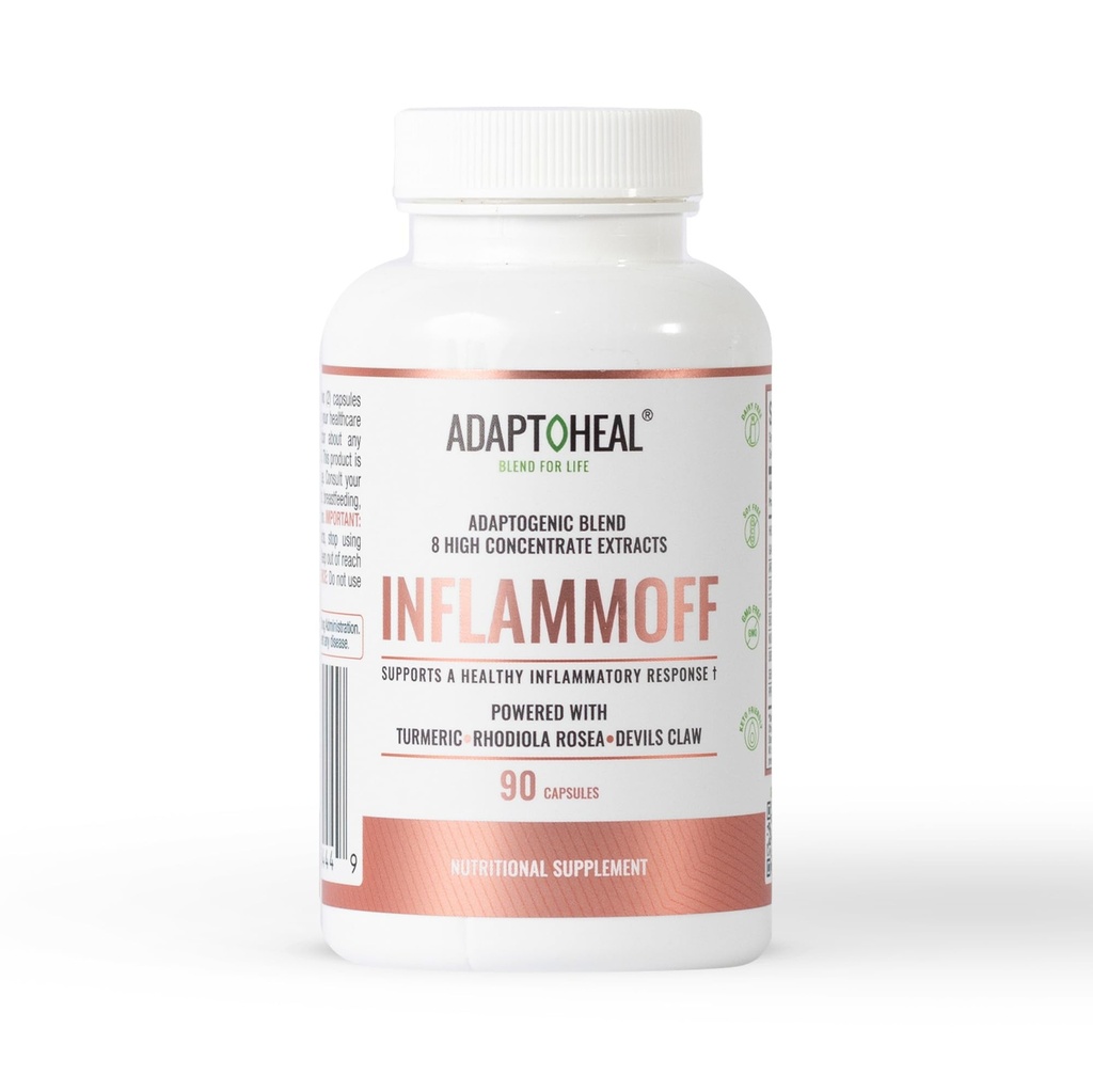 ADAPTOHEAL Inflammoff - Adaptogenic Supplement Designed to Support Joint, Muscle and Tissue Inflammation Naturally, 8 Highly Concentrated extracts with Turmeric and Rhodiola rosea (90 Capsules)