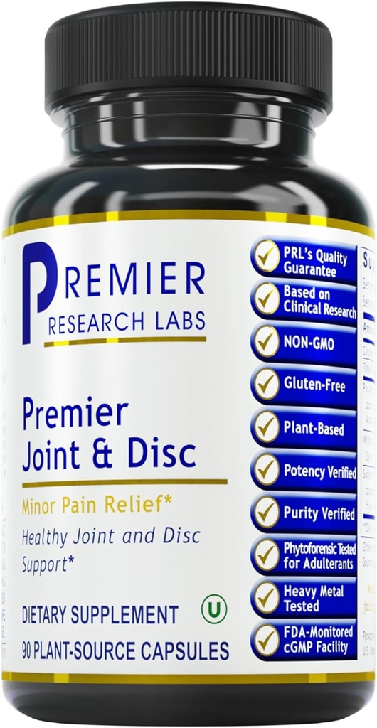 Premier Research Labs Joint & Disc Support - for mænd og kvinder, Glucosamin, Joint Mobility and Muscle Health, Cartiage Repair, Gluten Free, Plant- Sourced - 90 Kapsler