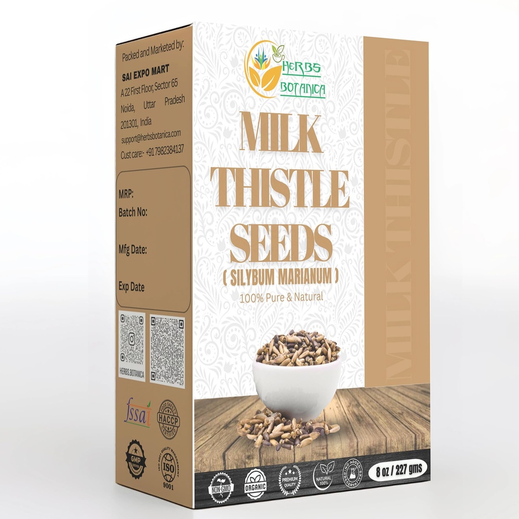 Herbs Botanica Milk Thistle Herb Seeds 100% Natural Cardo Mariano Semillas for Herbal Tea, Tinctures & DIY Use Whole Milk Thistle Seeds for Grinding & Infusions – 8 oz Pack