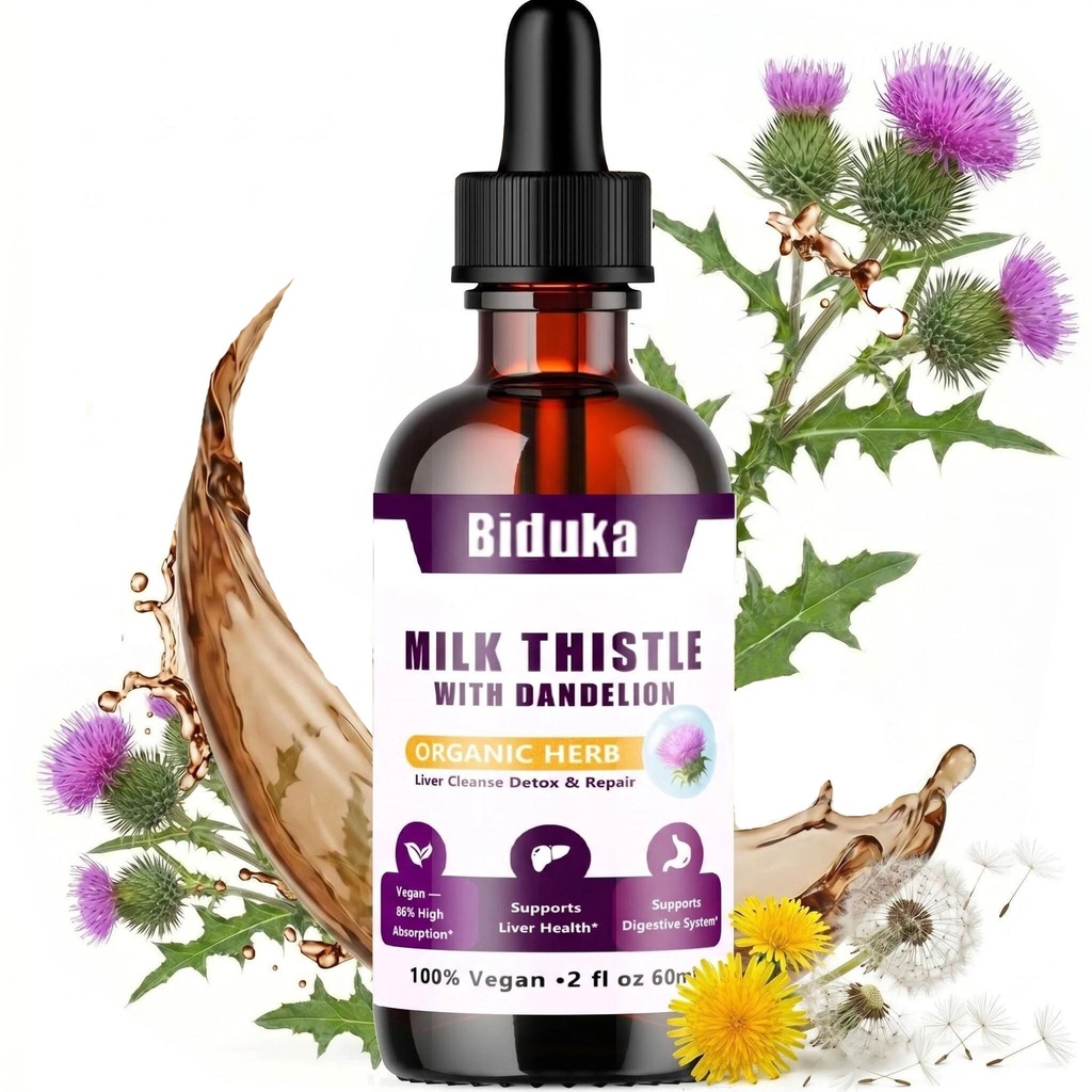 Milk Thistle Liquid Drops with Dandelion, Artichoke, 10 in 1, 80% Silymarin, 98% High Absorption 2Fl Oz