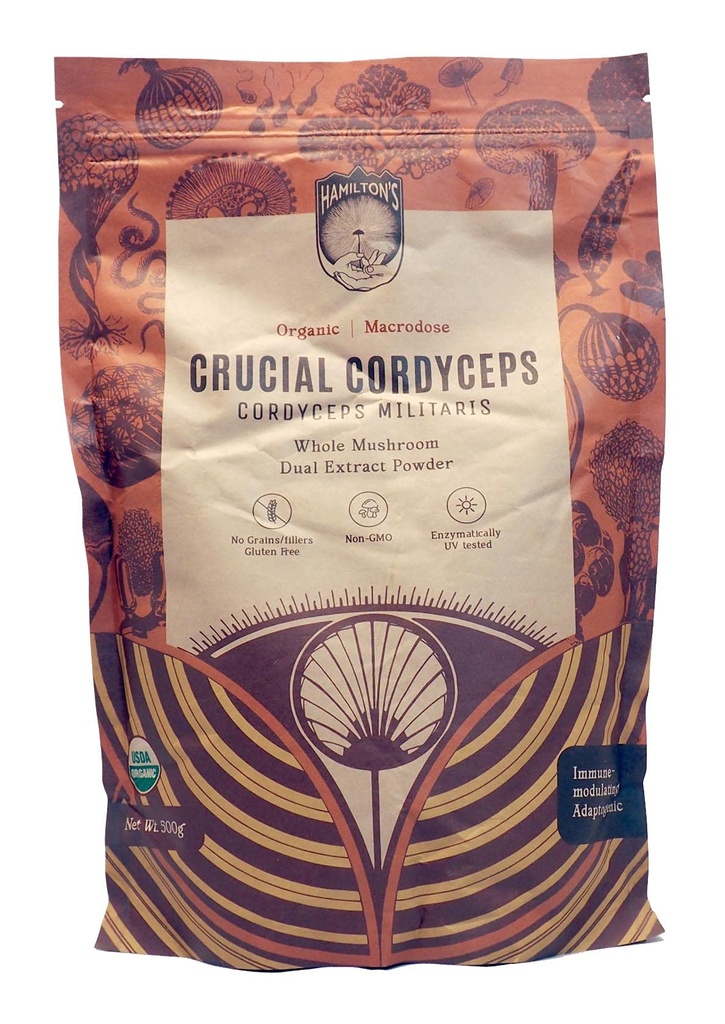 Hamilton’s Crucial Cordyceps | Organic Mushroom Extract Powder for Endurance and Immune Support | High Potency | 30% Beta Glucans | No Additives | GF, Non-GMO, Vegan (500g)