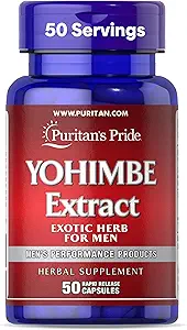 Puritan 's Pride Yohimbe Exotic Herb for Men 250 mg (1000 mg ækvivalent), Kosttilskud, 50 Rapid Release Kapsler