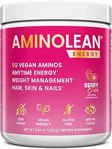 AminoLean Pre Workout Powder, Amino Energy med naturlig koffein fra grøn te, Vegan BCAA Aminosyrer, Cherry Lime (25 Serv)