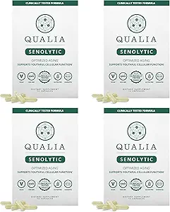 Qualia Life Sciences Qualia Senolytic Ultimate Formel for Enhanced Cell Repair & Foryngelse 2- Day Aging & Longevity Support Regimen w. Fisketin, Quercetin, Piperlongumin, Senactiv, Curcumin (Pack of 4)