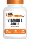 BulkSupplements.com Vitamin E 400 IE Softgels - Vitamin E supplement, som D- Alpha- Tocopherol, Antioxidanter - Gluten Free, 1 Softgel per servering, 180 Greve (pakke med 1)