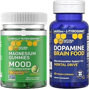 NATURLIGE STAKKER Mood Magnesium Gummies + Dopamin Brain Food Bundle - Focus & Mood Support * - 90 samlede stykker