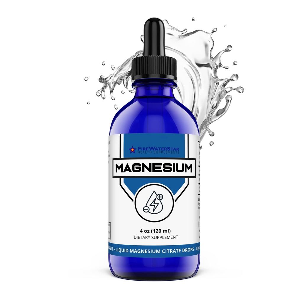 FWS Magnesium Citrate Flydende dråber til voksne og børn, Pure Magnesium Citrate, Økologisk, Non- GMO, Vegan, Understøtter søvn rolig energi muskler Nerver, Let justerbar dosering, 4 måneder Tilgang, 4 oz