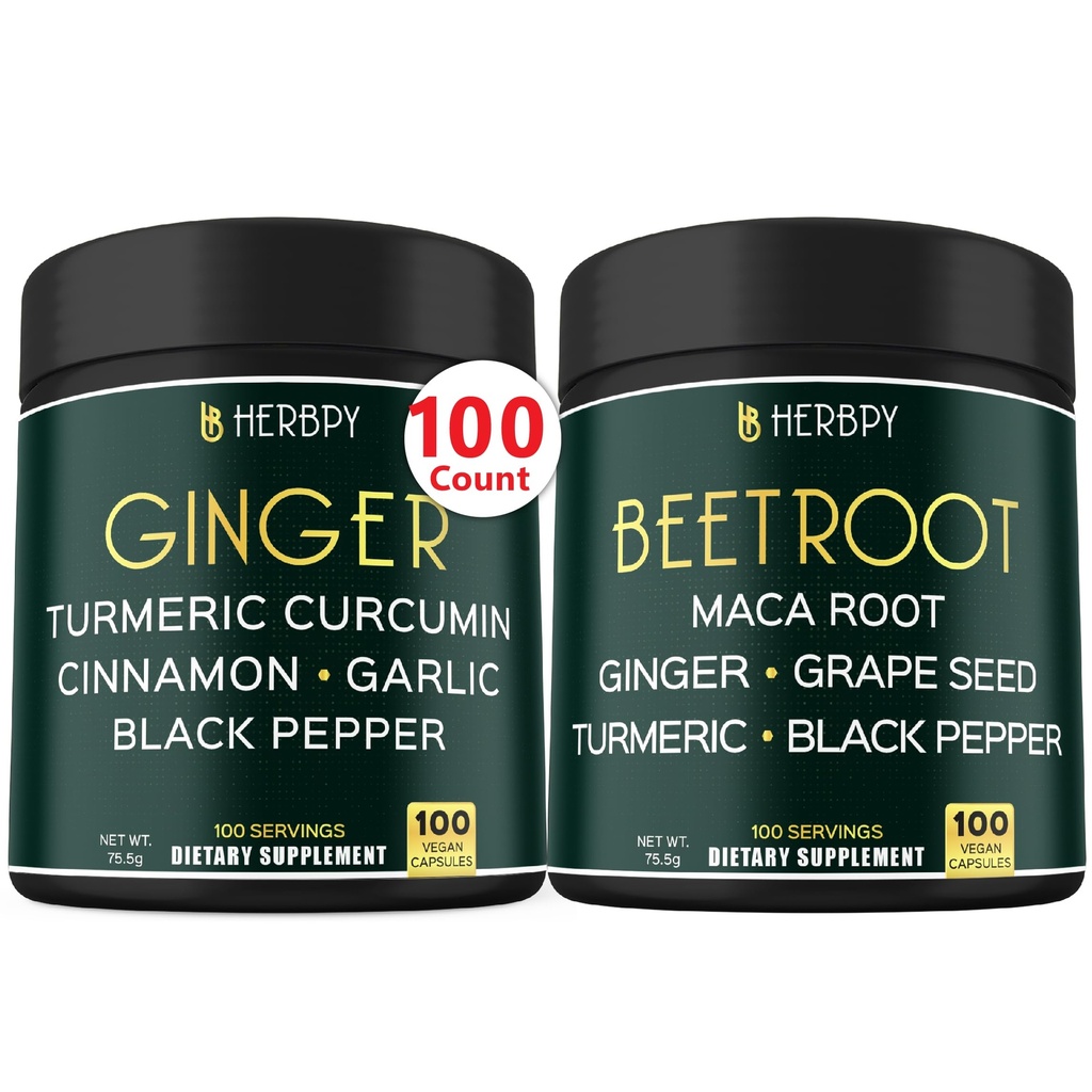 Bundle 5in1 Ingefær tillæg & 6in1 Beet Root Kapsler - Understøtter hjerte sundhed, immunforsvar og fordøjelse