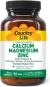 Country Life Calcium Magnesium Zink med vitamin D3 og L- Glutaminsyre, Kosttilskud til benstøtte, Certificeret Gluten Free, 1000mg / 500mg / 25mg, 90 tabletter
