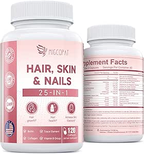Hår Hud og negle Vitaminer med biotin, Collagen & Hyaluronsyre, understøtter sund hårvækst, stærke negle & glødende hud, biotin supplement med vitaminer A, C, D3, E, B Complex & Minerals