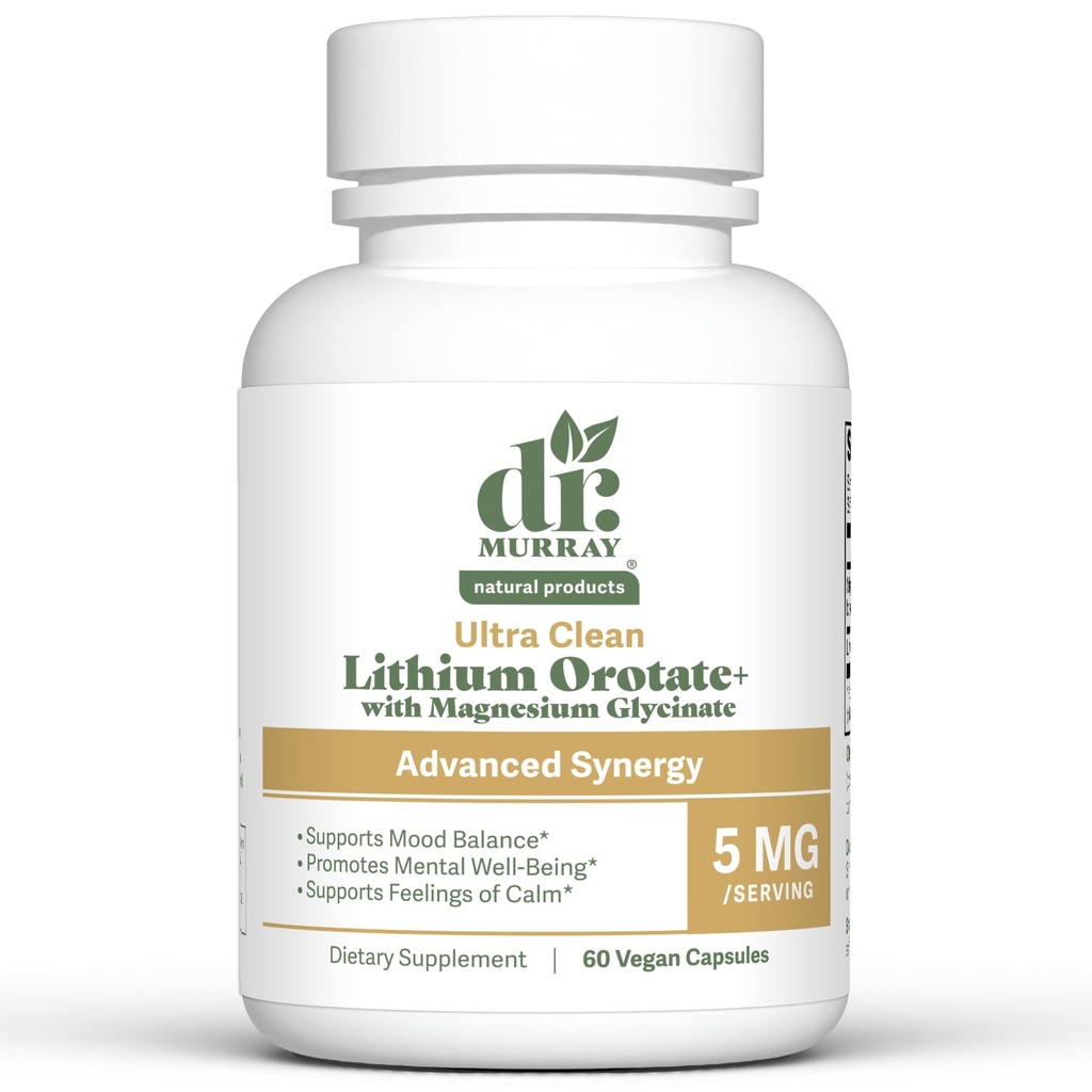 Dr. Murray's Lithium 5 MG Plus Magnesium BISGLYCINATE, 60 Vegan Capsules