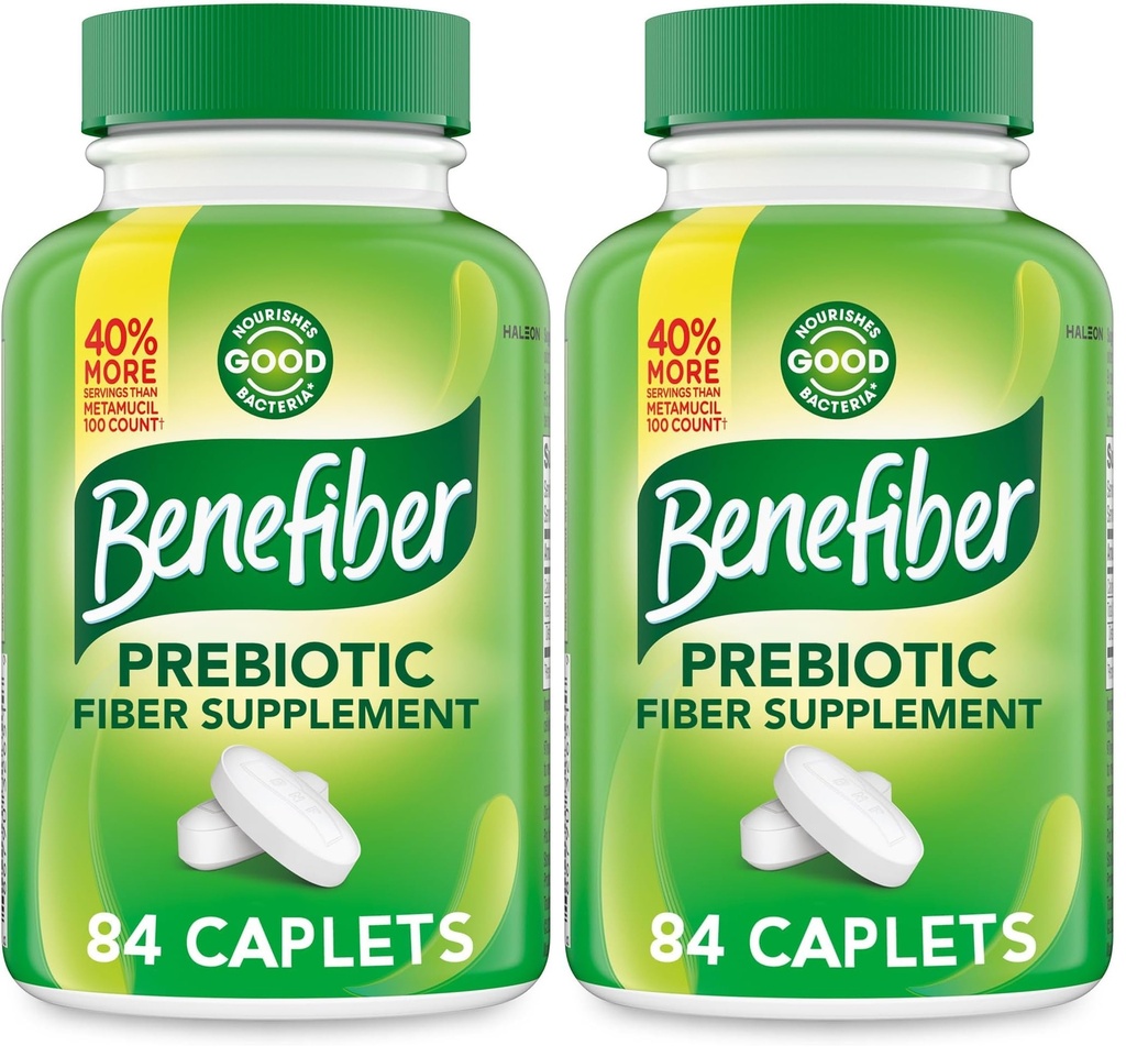 Benefiber Prebiotic Fiber Supplement Caplets,84 Count (Pack of 2)