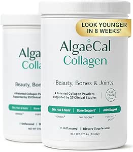 ALGAECAL Collagen - 4 Klinisk - Understøttede Peptider VERISOL ®, FORTIGEL ®, UC- II ®, FORTIBONE ®, Anti- Aging Hydrolyzed Collagen Powder, 60 Servere, Lavet i USA
