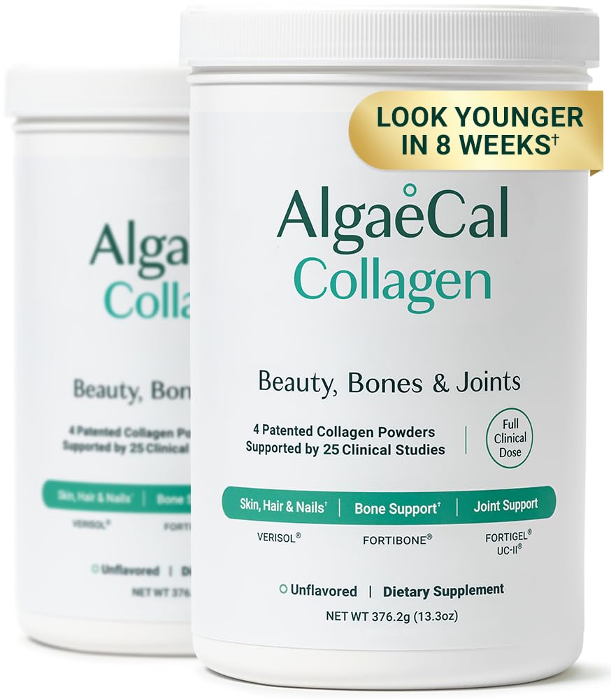 ALGAECAL Collagen - 4 Klinisk - Understøttede Peptider VERISOL ®, FORTIGEL ®, UC- II ®, FORTIBONE ®, Anti- Aging Hydrolyzed Collagen Powder, 60 Servere, Lavet i USA
