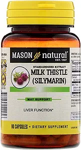 MASON NATURAL Milk Thistle (80% Silymarin Extract) med Calcium - Understøtter sundhed lever funktion, Rense og Detox, 60 kapsler