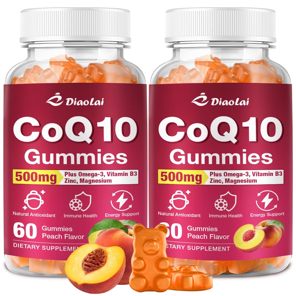 2 Pack CoQ10 Gummies - 500mg per Serving with Omega-3 (EPA & DHA), B3 & Zinc - Supports Immunity & Energy - Delicious Orange Flavor - Non-GMO, Gluten-Free - 120 Count