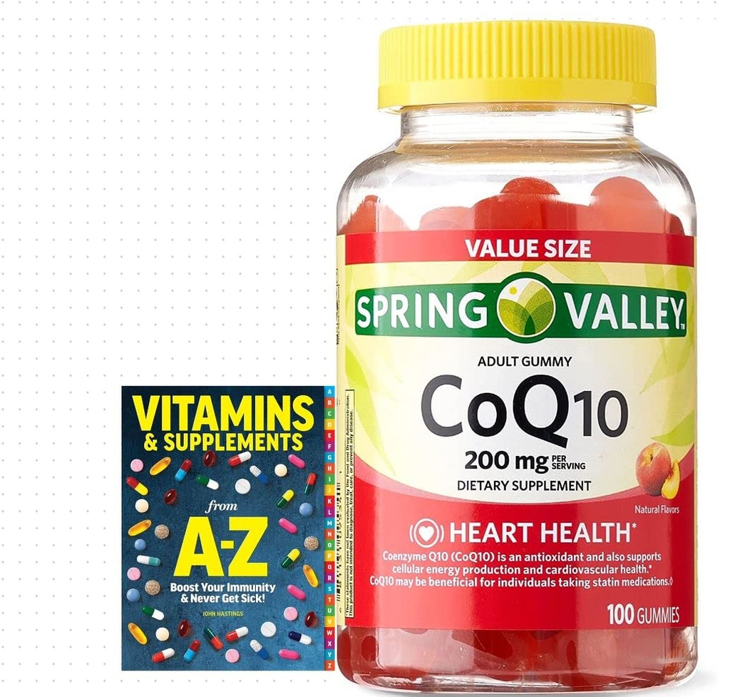 Spring Valley CoQ10 Adult Gummies, 200mg 100 Count +Better Guide Vitamins Supplements Book Printed Free Include