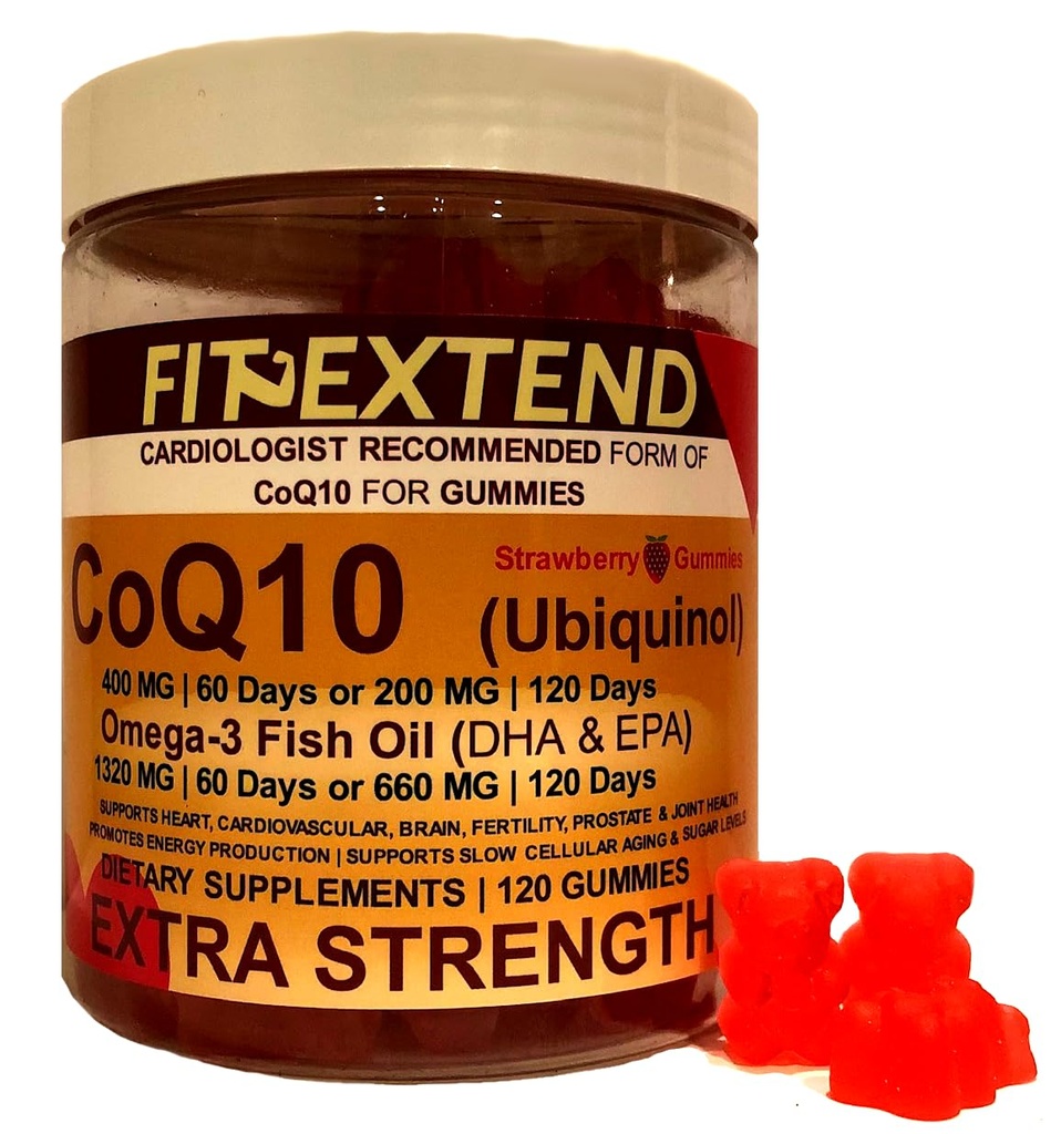 Coq10 400 mg Omega 3 Fish Oil Gummies 1320 mg 60 Days 120 Count Ubiquinol Strawberry Sugar Free High Absorption Coenzyme Q10 Supports Anti-Aging Cell Energy Antioxidant