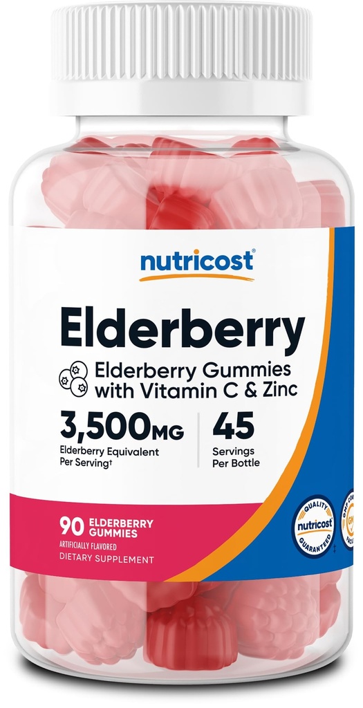 Nutricost Elderberry Gummies med C-vitamin og zink 90 Gummies - Gluten Free, Vegetar