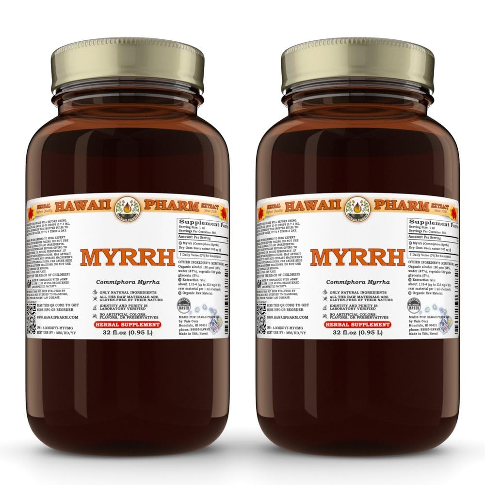 Hawaii Pharm Myrrh (Commiphora myrrha) Liquid Extract, Myrrh Herbal Supplement, Made in 2x32 fl.oz