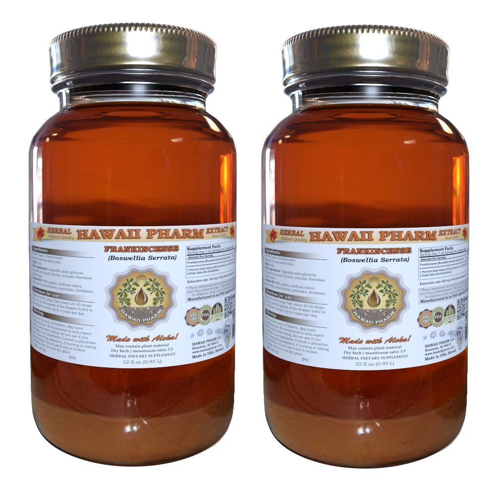 Hawaii Pharm Frankincense Liquid Extract, Frankincense (Boswellia Serrata) Resin Powder Tincture Supplement 2x32 oz Unfiltered