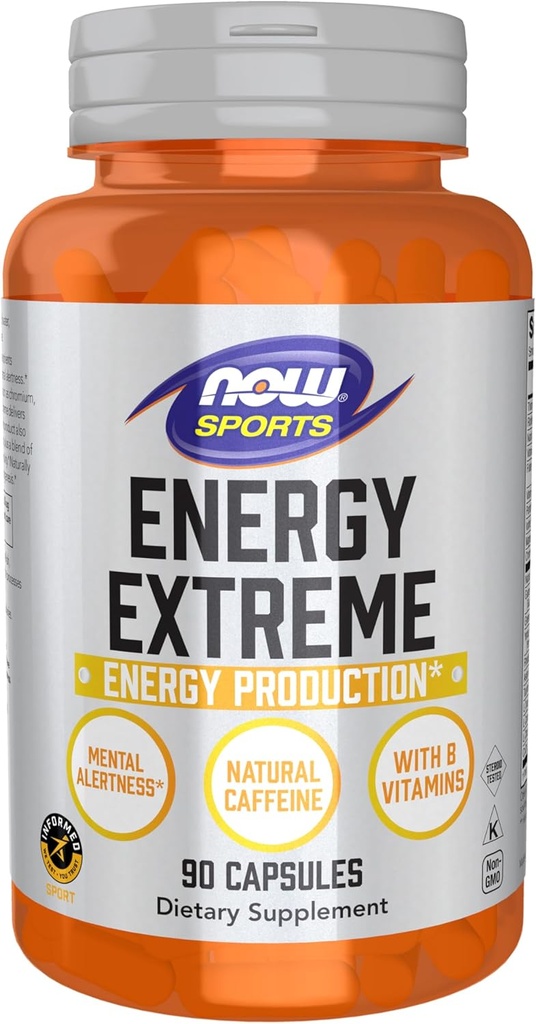 Now Foods Sports Nutrition, Sports Energy Extreme med B Vitaminer og andre medfaktorer såsom Chrom, Magnesium Malat og Carnitin, 90 Veg kapsler