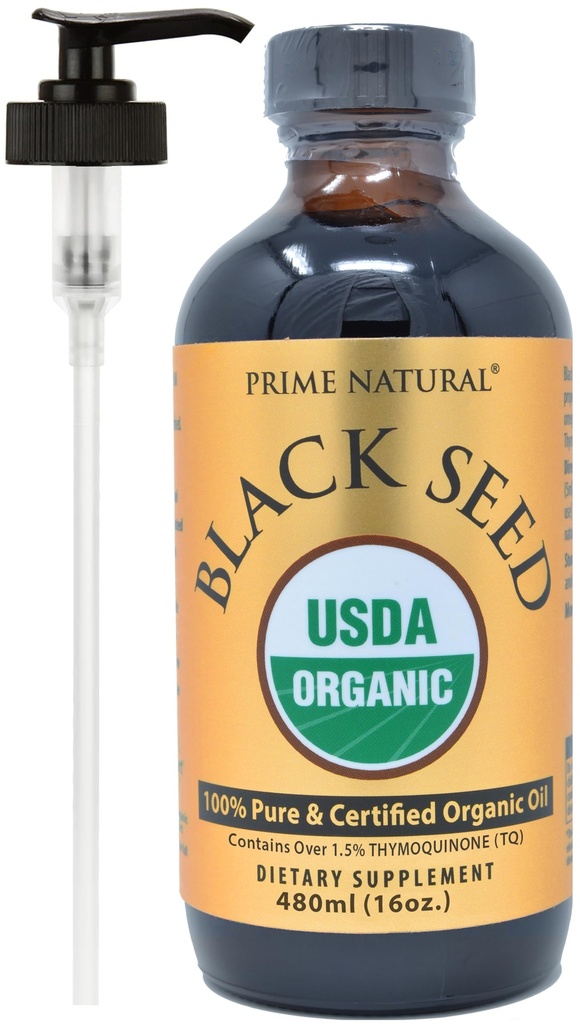 PRIME NATURAL Organic Black Seed Oil 16oz - Cold Pressed Uraffineret High Thymoquinone 1,7% USDA Certified - Tyrkisk oprindelse Potent Nigella Sativa Liquid - Vegan Omega 3 6 9, Antioxidant