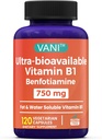 VANI 750MG Benfotiamin med B1, 5X tid fedt & vand Opløselig Thiamin B1 tillæg - tredjepart testet, ingen gluten (120 kapsler)