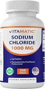 Vitamatisk natriumchlorid 1000mg - 365 tabletter Electrolyte Replenisher & Hydration Support - Non- GMO, Gluten- fri
