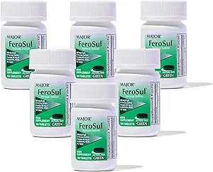 Major Ferosul - Ferrosulfate 325mg tabletter med 65mg elementært jern - jerntilskud til kvinder, mænd - grøn - 100 tabletter (6 stk.)