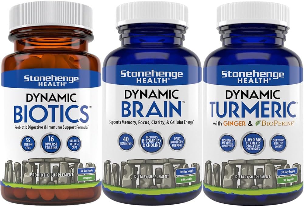 Stonehenge Health Dynamic Biotics Probiotic, Dynamic Brain, Dynamic Turmerisk: Energi, Joints, fordøjelse, Kognitiv Support, Hukommelse, Fokus, og Clarity