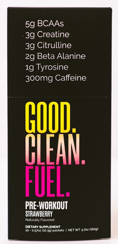 Pre-Workout | Caffeine | BCAAs | Beta Alanine | Creatine | Tyrosine | Citrulline | No Sugar or Artificial Sweeteners | Strawberry Flavor | 10 Stick Packs