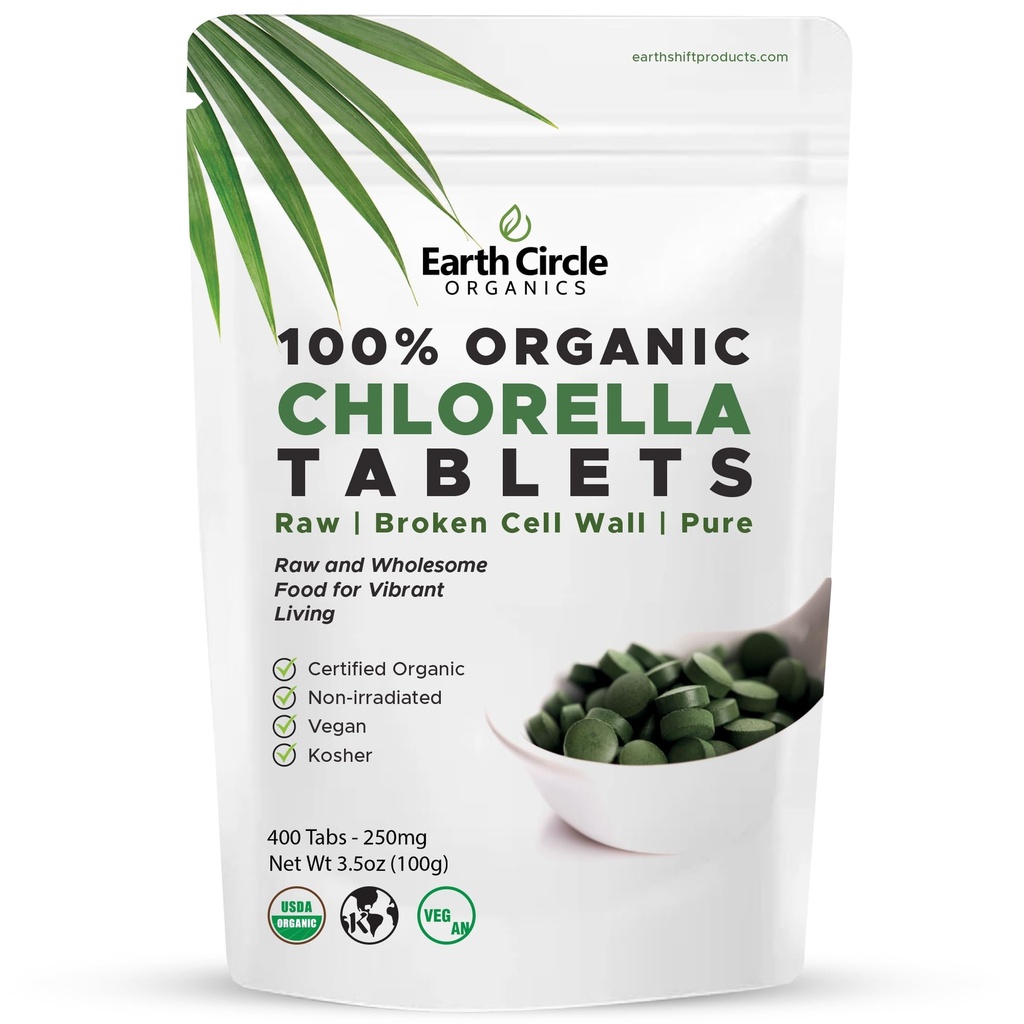 Organic Chlorella Tablets 400 Count 124; High Potency Superfood Note 124; Chlorophyll Pills fra 100% Pure Green Algae