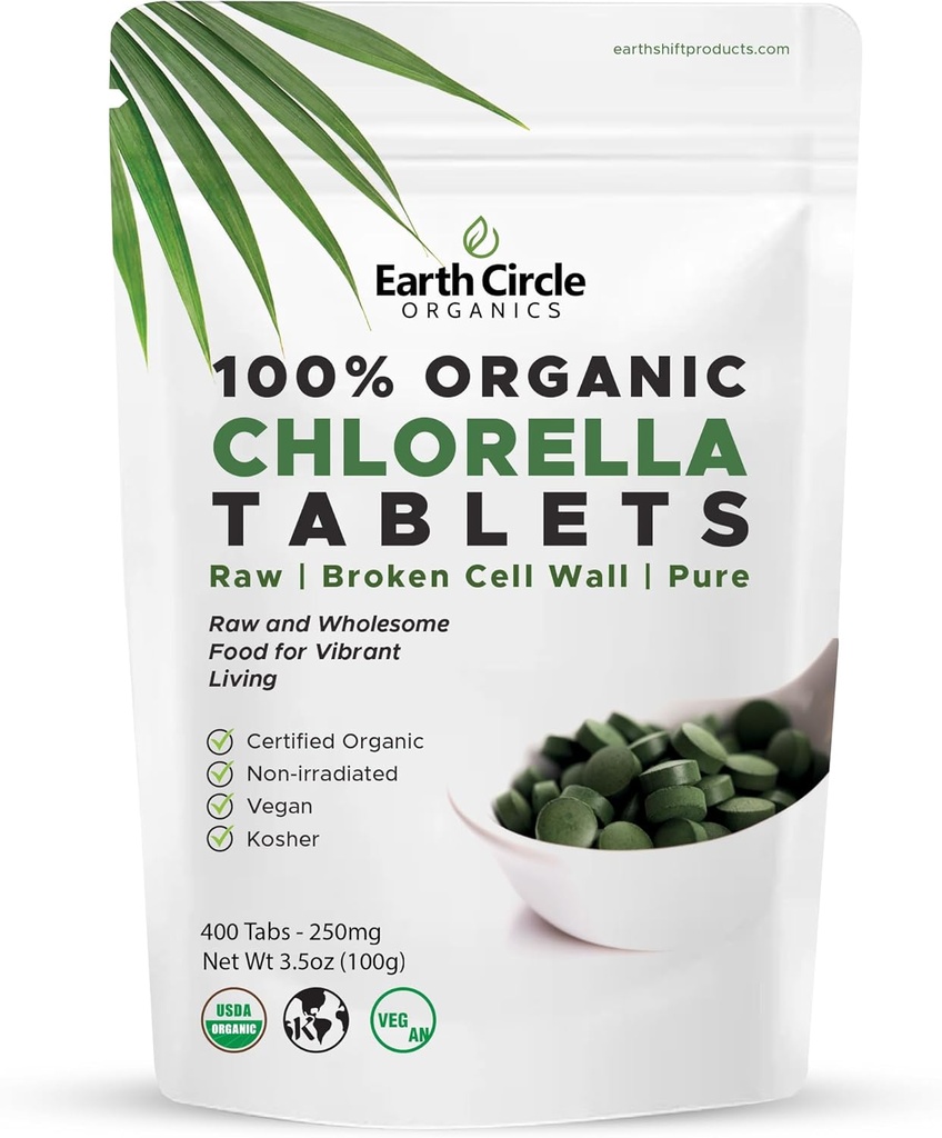 Organic Chlorella Tablets 400 Count 124; High Potency Superfood Note 124; Chlorophyll Pills fra 100% Pure Green Algae