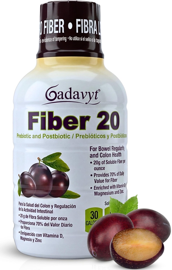 Fiber 20 - High Fiber Supplement for Women & Men, 20g Liquid Soluble Fiber/Serving, Prebiotic & Postbiotic Complex + Vitamins A, D3, E & Magnesium, Gut Health, Digestive Health, 16 fl oz