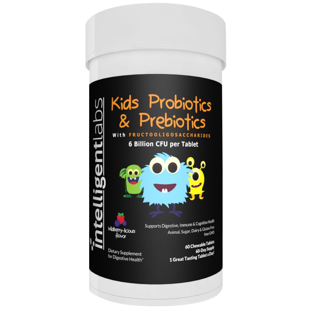 Intelligente Labs 6 Millioner CFU Kids / Children 's Probiotika med Prebiotik, Sunfiber og FOS, for 10x mere effektivitet, En en dag stor smag Chewable Probiotic, 60-Day Supply, Third- Party Verified